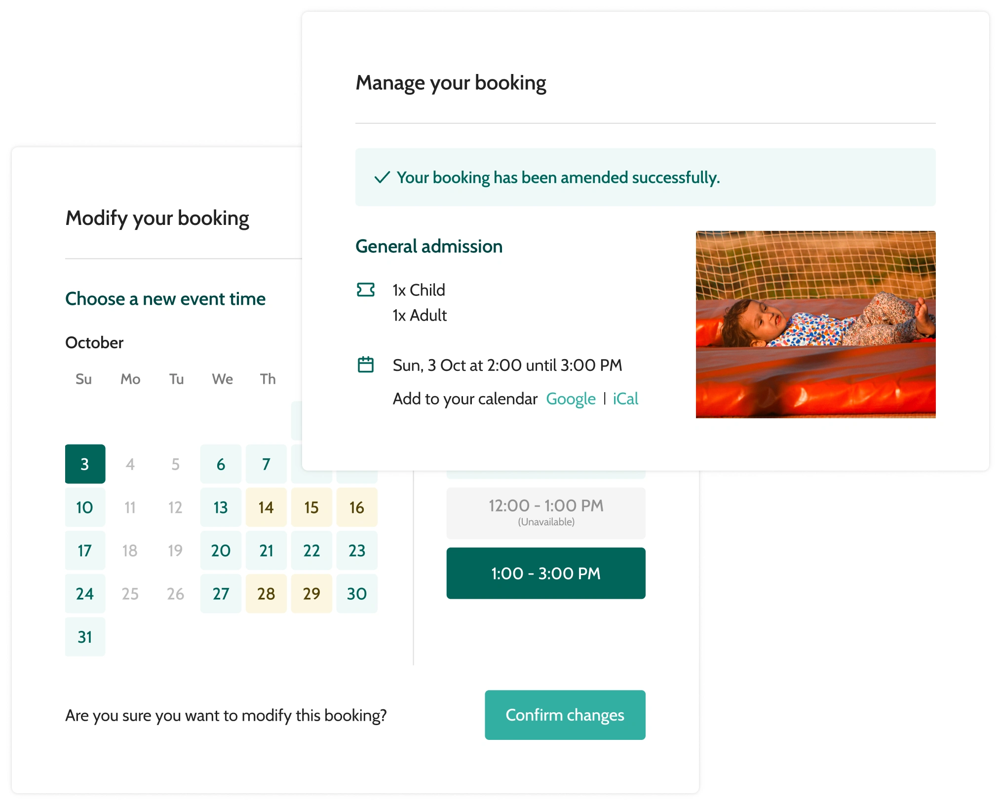Booking management screen where a jumper moves their own session